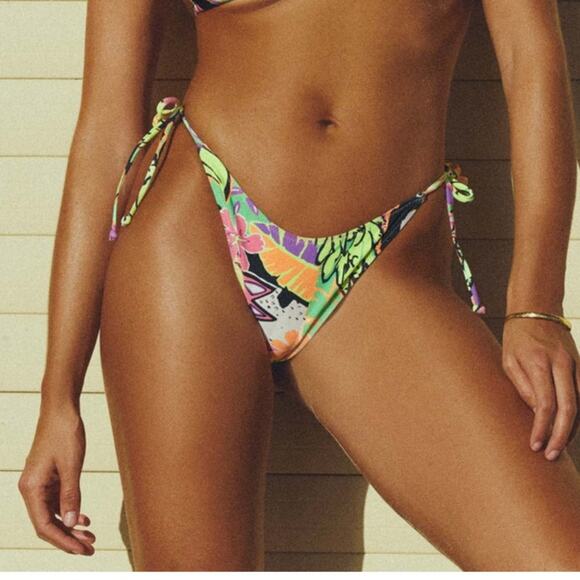 NEW Its Now Cool The 90s Tie Up String Bikini Bottom Pant Neon Biarritz Size 10 - Picture 3 of 10